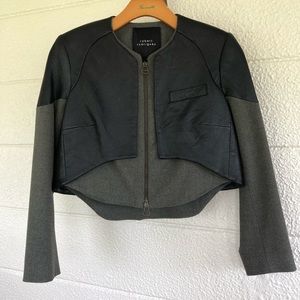 Sleek Robert Rodriguez moto leather-block jacket.